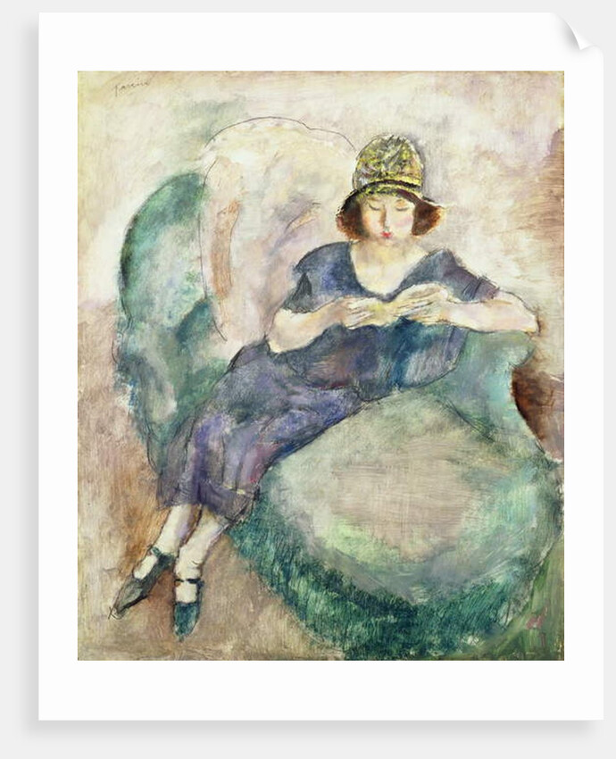 Girl in Blue Reading on a Sofa, 1926-27 by Jules Pascin