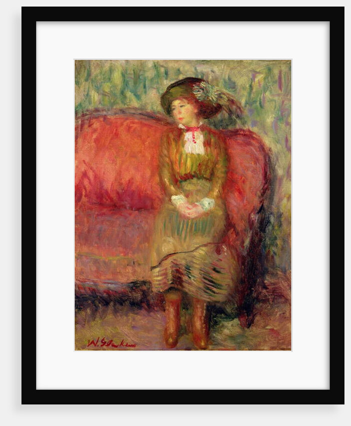 Girl Seated on a Red Sofa by William James Glackens