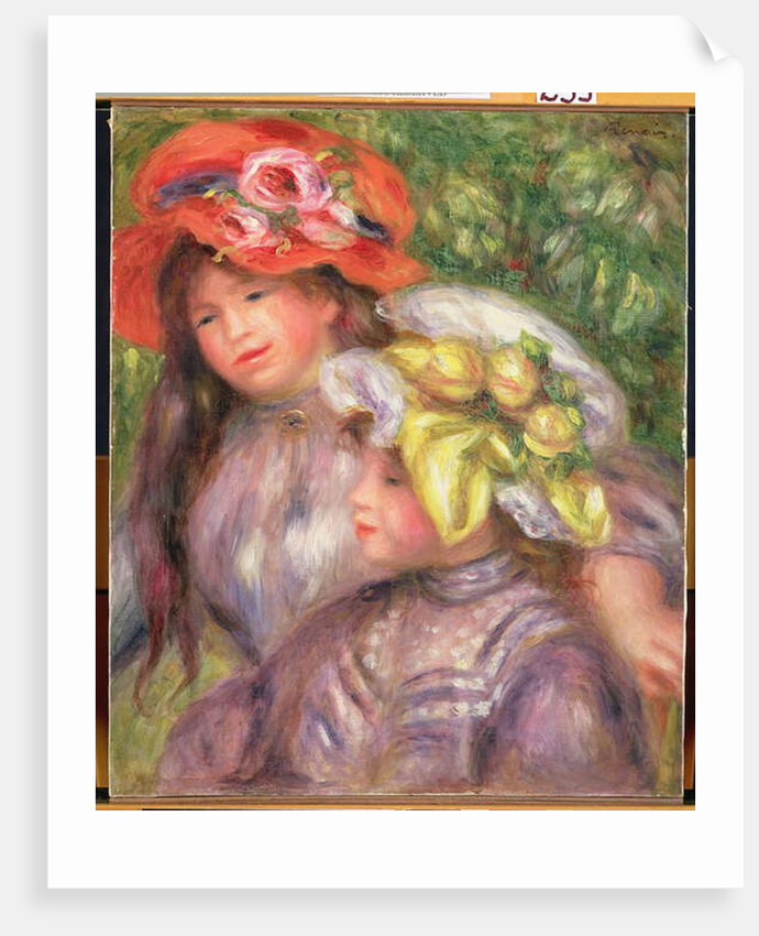 Heads of Two Girls with Hats, c.1910 by Pierre Auguste Renoir