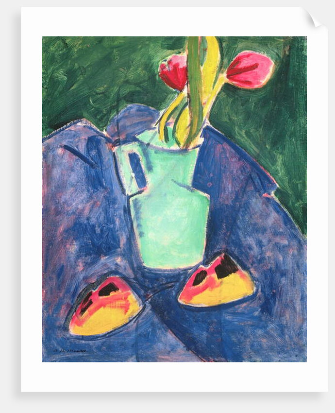 Flowers in a Green Vase on Purple Cloth by Alfred Henry Maurer