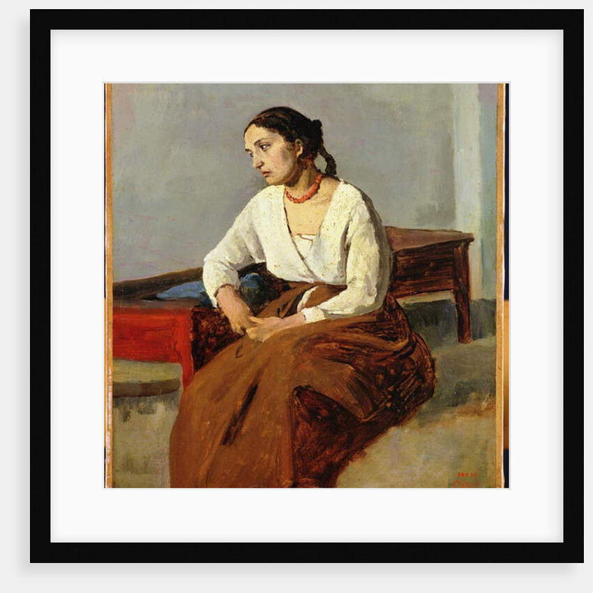 Seated Woman in Brown Skirt by Jean Baptiste Camille Corot