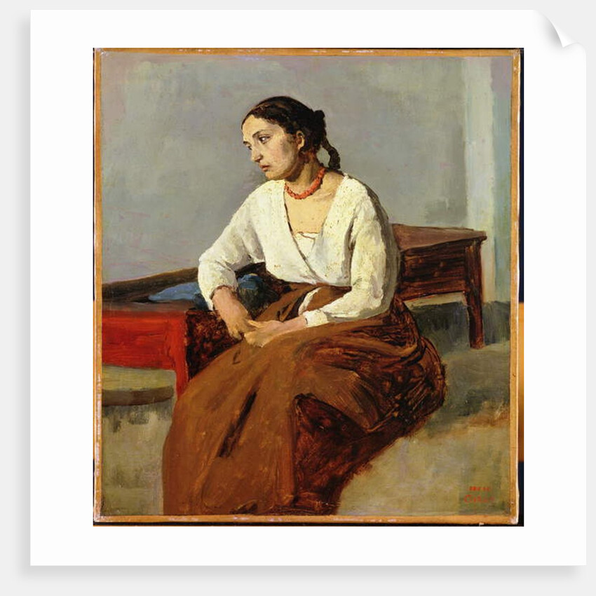 Seated Woman in Brown Skirt by Jean Baptiste Camille Corot