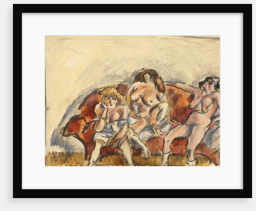 Three Women on a Red Sofa by Jules Pascin