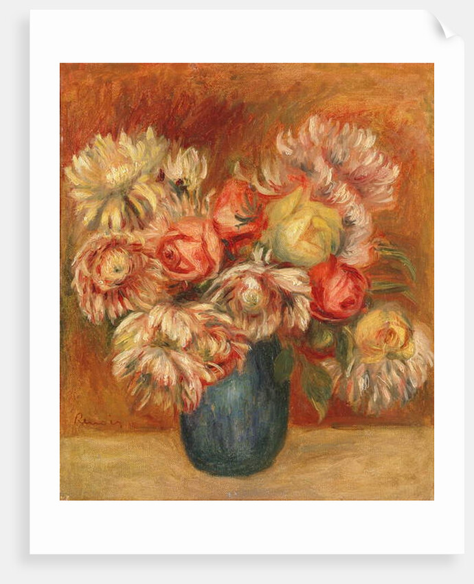 Chrysanthemums in a Green Vase by Pierre Auguste Renoir