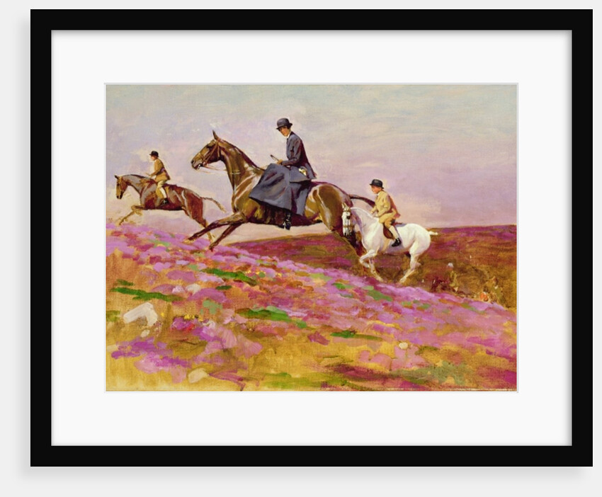 Lady Currie with her sons Bill and Hamish Hunting on Exmoor by Cecil Charles Windsor Aldin