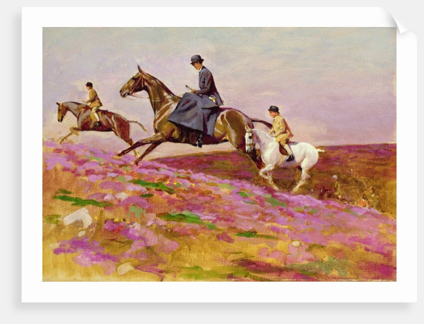 Lady Currie with her sons Bill and Hamish Hunting on Exmoor by Cecil Charles Windsor Aldin