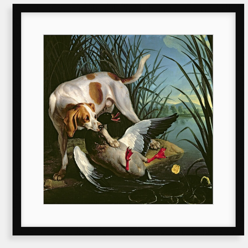 Dog with a wild duck by Jean-Baptiste Oudry
