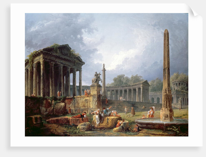 Architectural capriccio with obelisk, 1768 by Hubert Robert