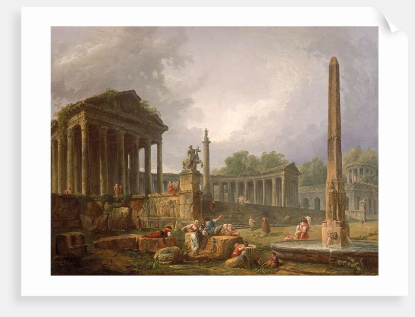 Architectural Capriccio with temple and obelisk, 1798 by Hubert Robert