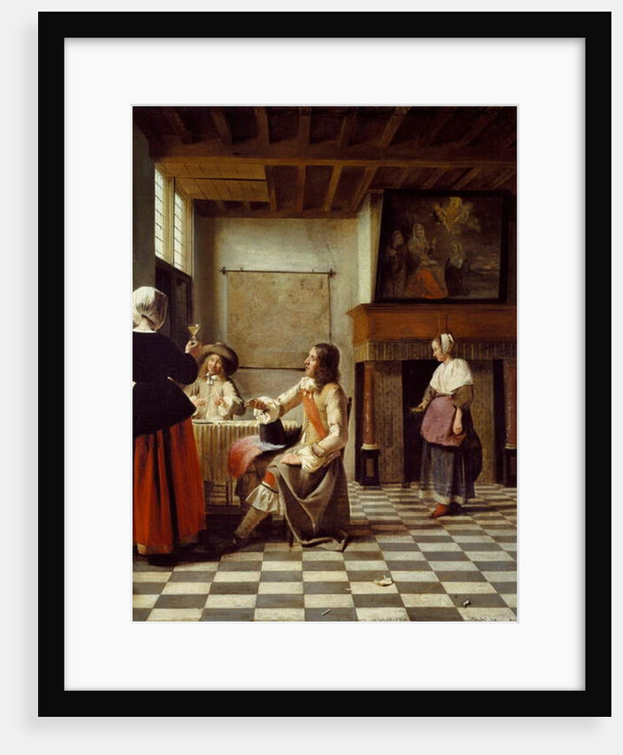 An Interior, with a Woman drinking with Two Men, and a Maidservant by Pieter de Hooch