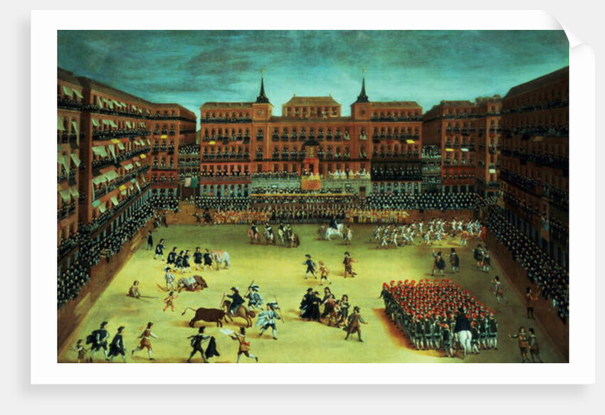 Panorama of a fiesta in the Plaza Mayor in Madrid by Spanish School