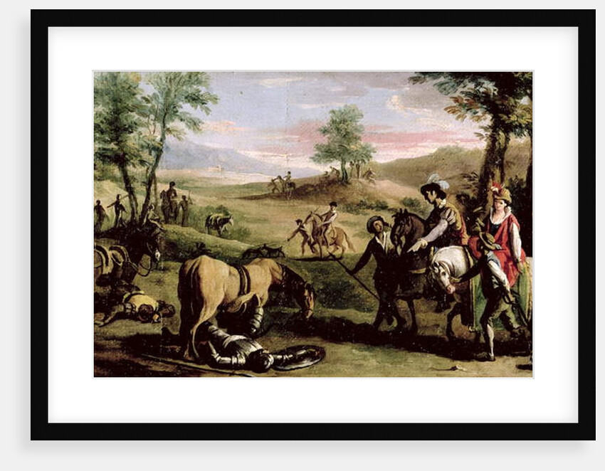 Don Quixote falls from his horse in front of the Dukes by Zacarias Gonzalez Velazquez