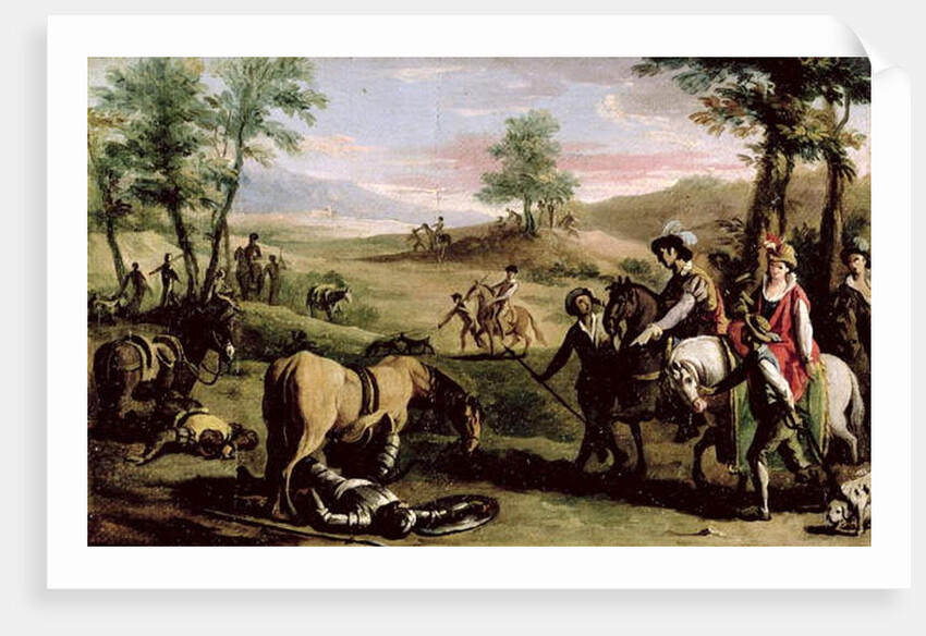 Don Quixote falls from his horse in front of the Dukes by Zacarias Gonzalez Velazquez