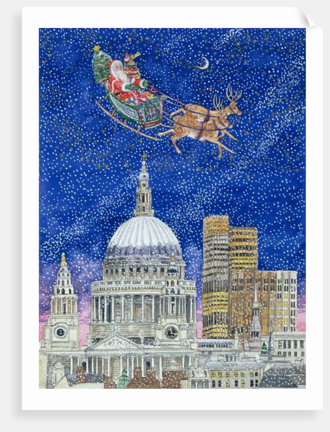 Father Christmas Flying over London by Catherine Bradbury
