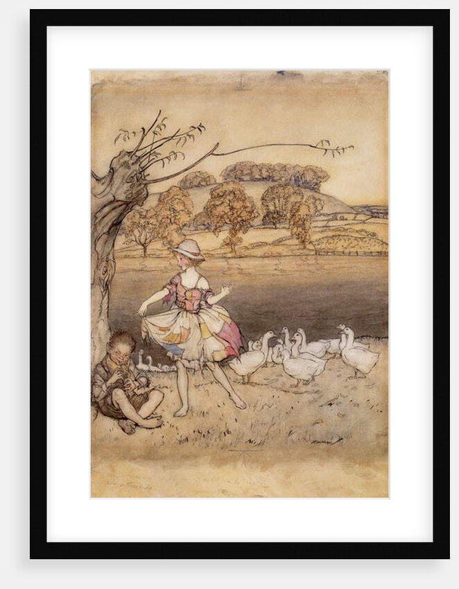 Tattercoats dancing while the gooseherd pipes by Arthur Rackham