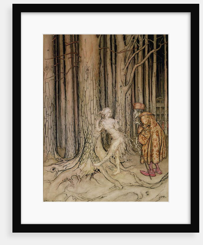 At last she met the bridegroom who was slowly coming back by Arthur Rackham