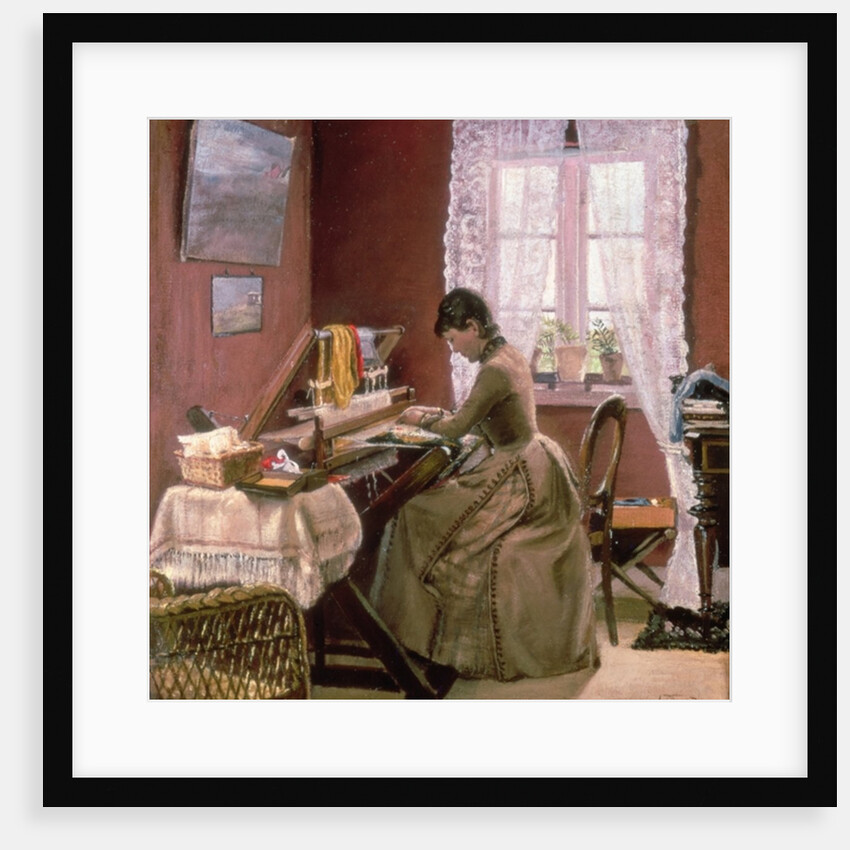 Johanne Wilde, the artist's wife, at her loom by Laurits Andersen Ring