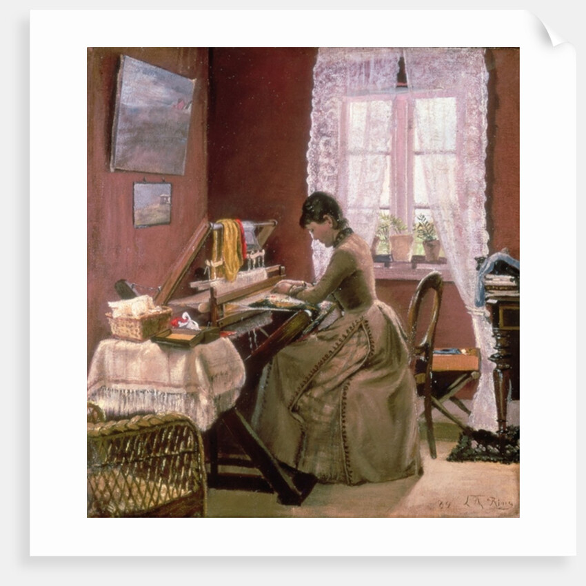 Johanne Wilde, the artist's wife, at her loom by Laurits Andersen Ring