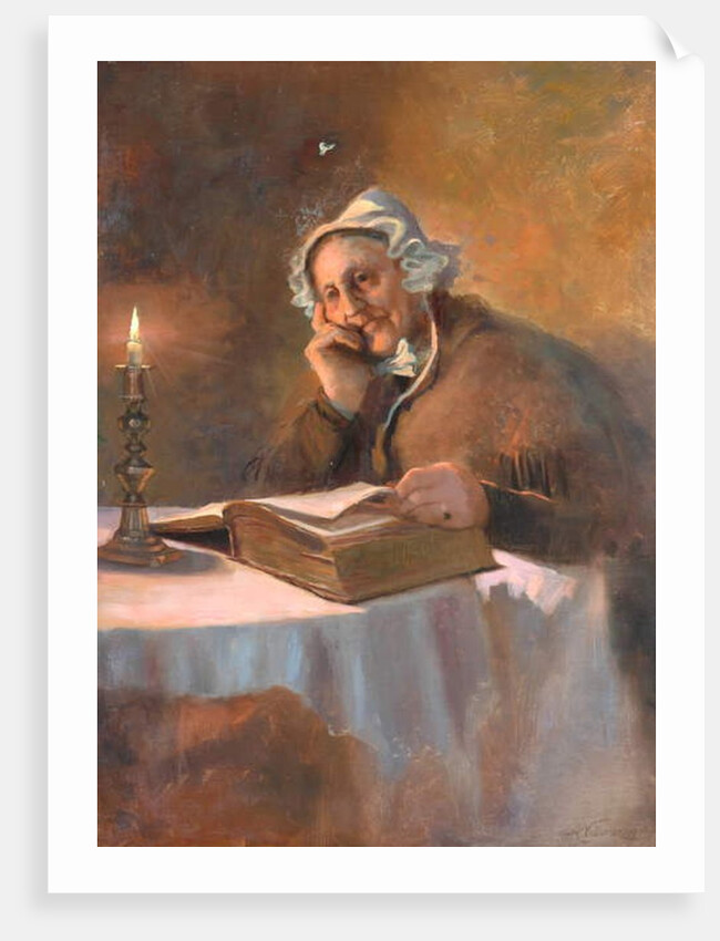Portrait of an Old Woman Reading the Bible by Candlelight, 1896 by Arthur Netherwood