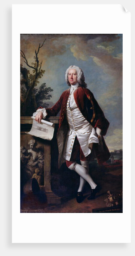 Portrait of Theodore Jacobsen, architect of the Foundling Hospital, shown holding a drawing of the West Front, c.1742 by Thomas Hudson