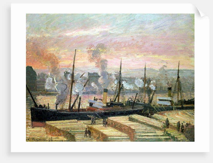 Sunset at Rouen, Boats Unloading Wood, 1896 by Camille Pissarro