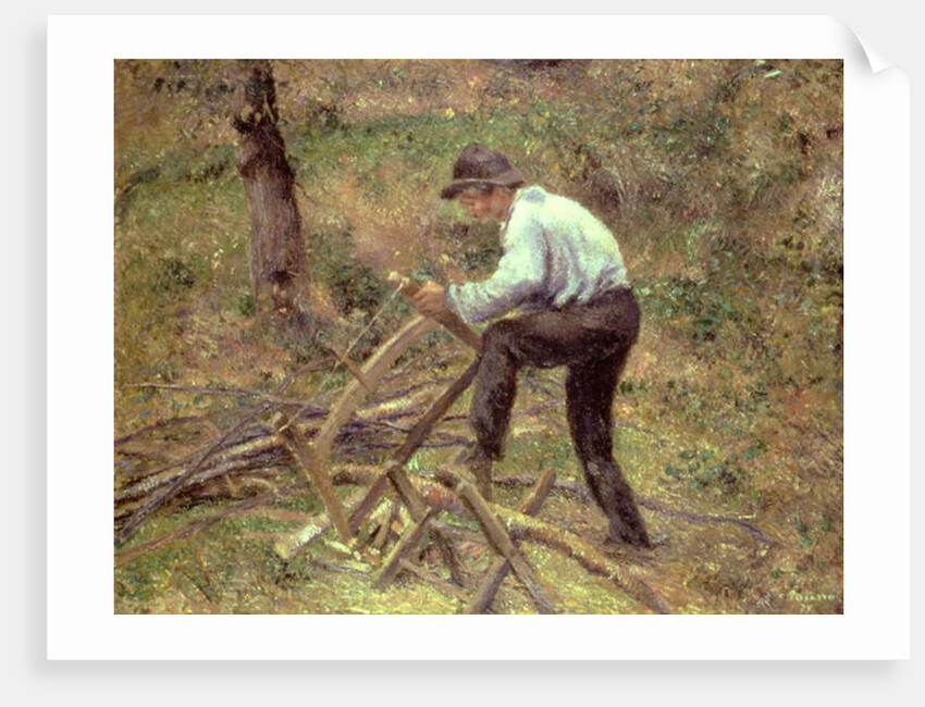 Pere Melon Sawing Wood, Pontoise, 1879 by Camille Pissarro