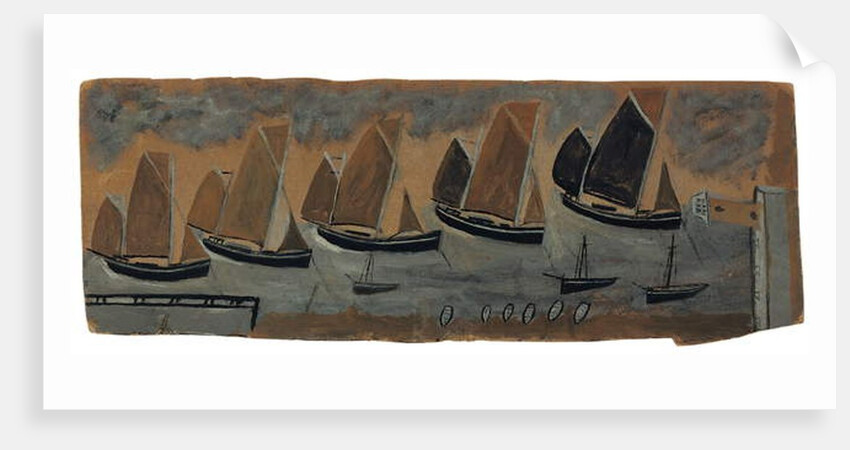 St. Ives Harbour with five sailing boats by Alfred Wallis