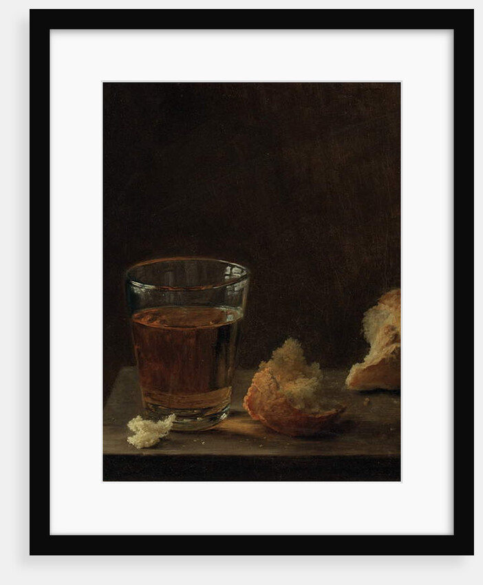 A glass of beer and a bread roll on a table by Balthasar Denner