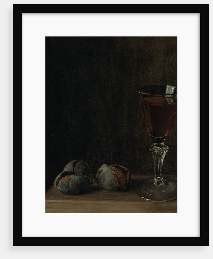 A glass of wine with walnuts on a table by Balthasar Denner