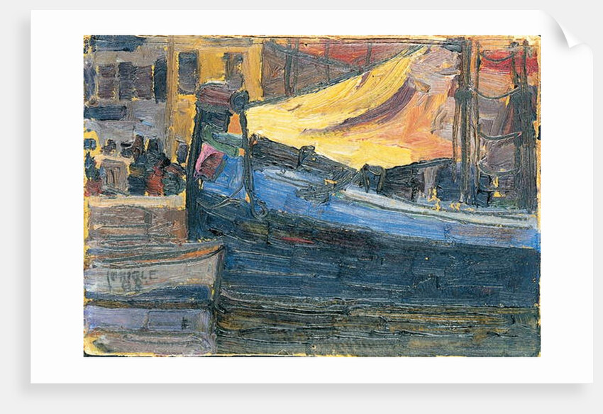 Anchored boats with a house wall in the background, 1908 by Egon Schiele