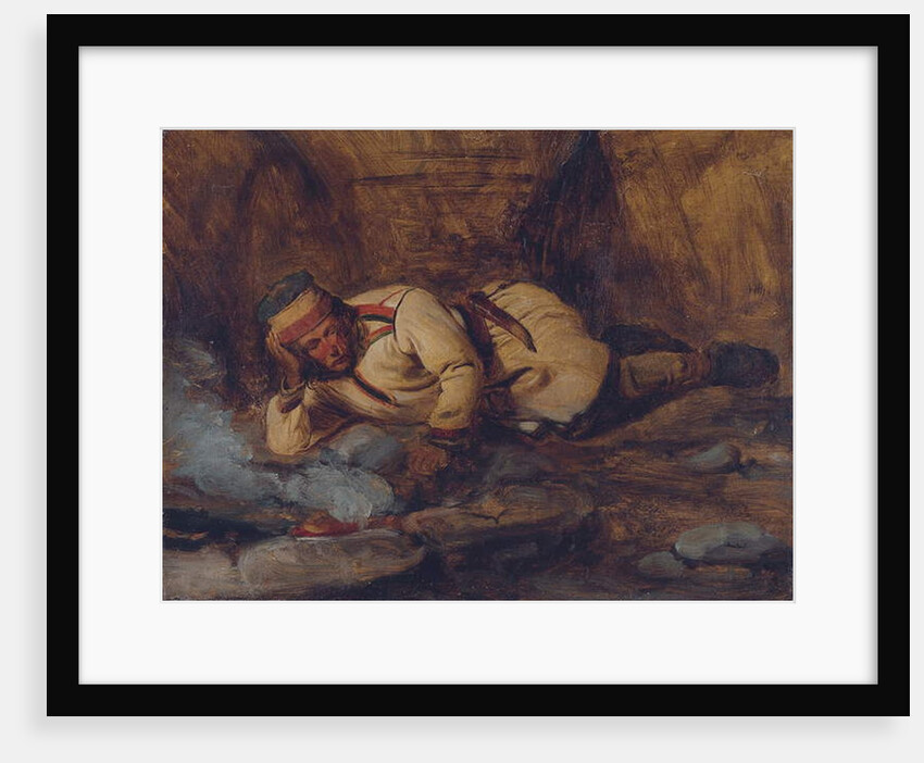 A Laplander Asleep by a Fire by Francois Auguste Biard
