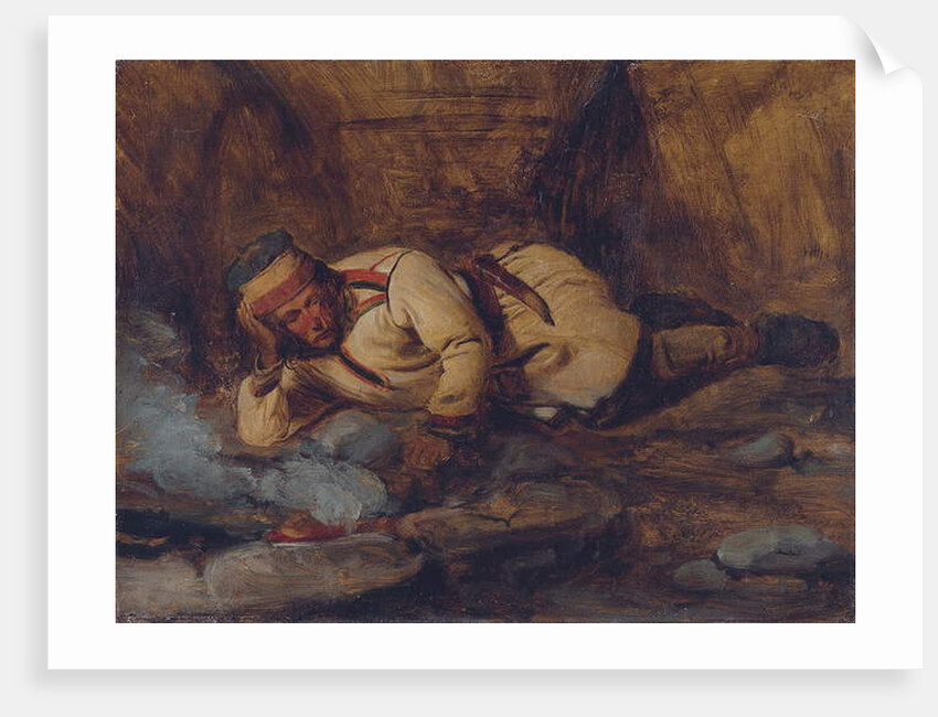 A Laplander Asleep by a Fire by Francois Auguste Biard