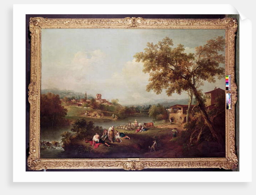 An Extensive River Landscape with a Village by Francesco Zuccarelli