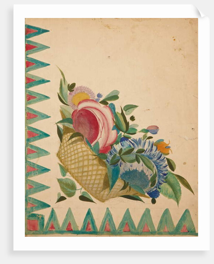 Textile design with basket of flowers by Sergei Vasil'evich Chekhonin