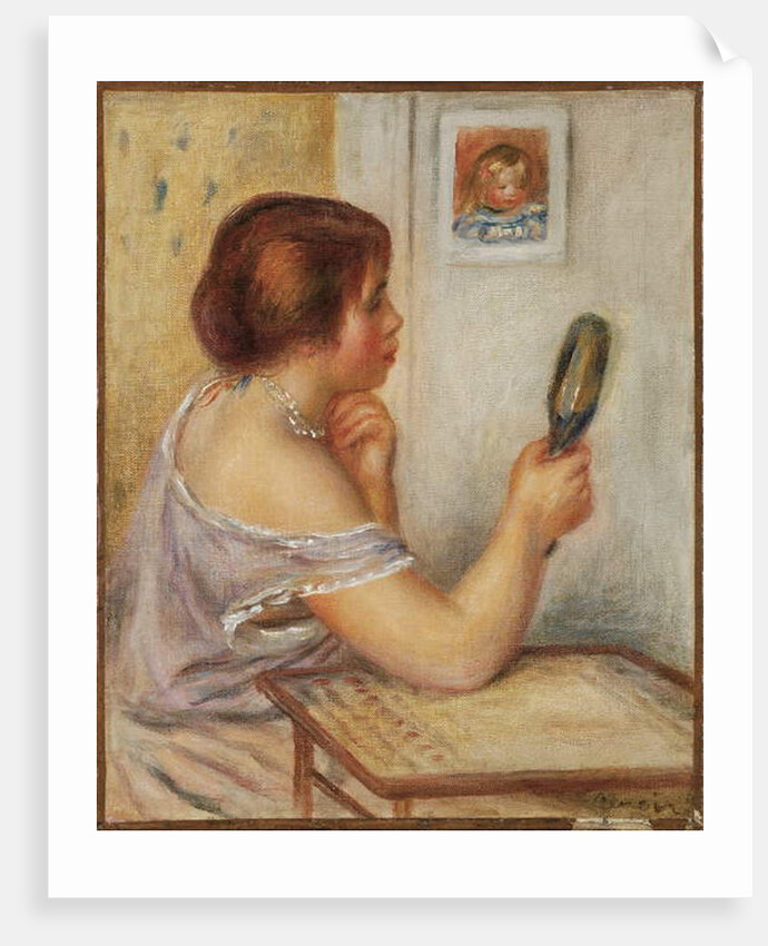 Gabrielle Holding a Mirror or Marie Dupuis Holding a Mirror with a Portrait of Coco, early 1900s by Pierre Auguste Renoir