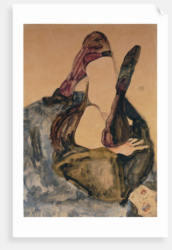 Woman with Raised Leg and Purple Stockings; Frau mit Erhobenem Bein und Lila Strumpfen, 1911 by Egon Schiele