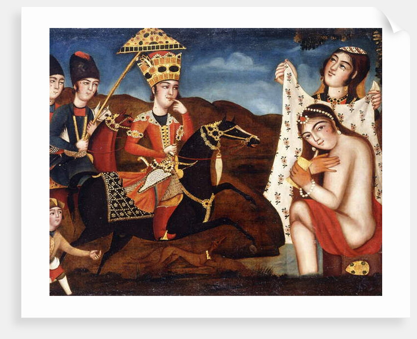 Khusraw Discovering Shirin Bathing, c. 1840 by School Qajar