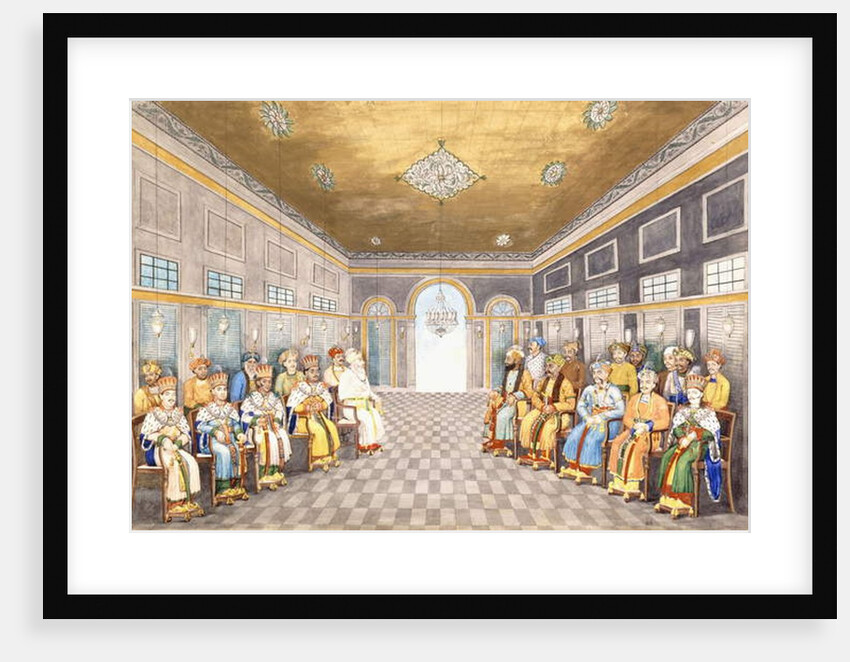 The Nawabs and Kings of Oudh in a palace interior with their servants in attendance, c.1800 by Indian School