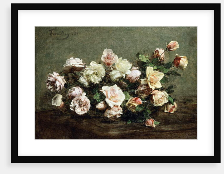 Vase of White Roses on a Table; Vase de Roses Blanches et Roses sur la Table by Ignace Henri Jean Fantin-Latour