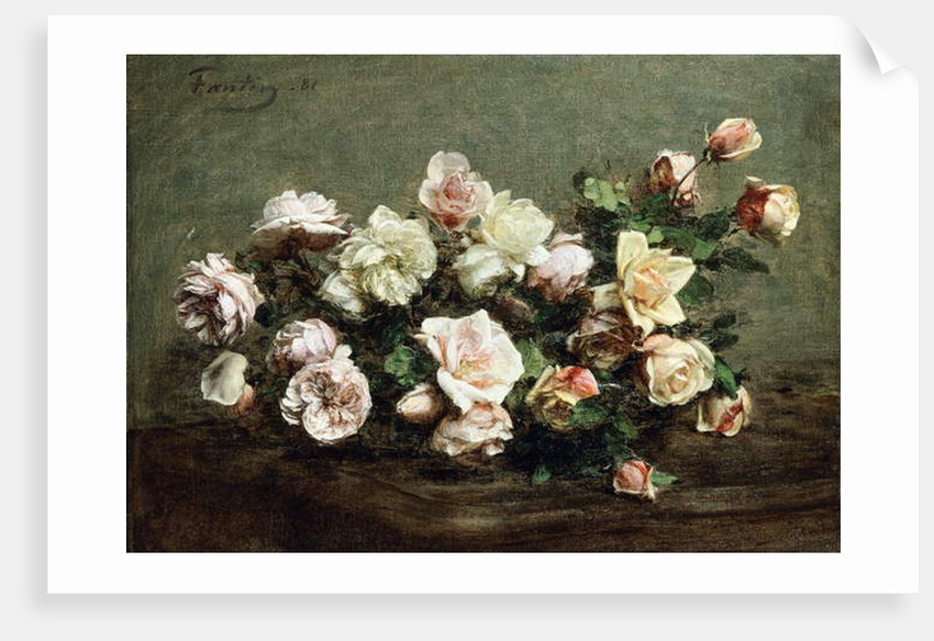 Vase of White Roses on a Table; Vase de Roses Blanches et Roses sur la Table by Ignace Henri Jean Fantin-Latour