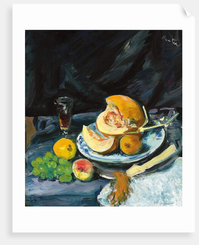 Still Life with Cut Melon, Glass and Fan, c. 1920 by George Leslie Hunter