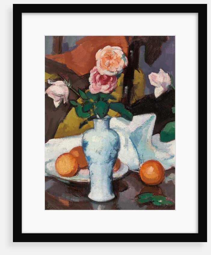 Roses in a Vase with Oranges and a White Tablecloth, by Samuel John Peploe