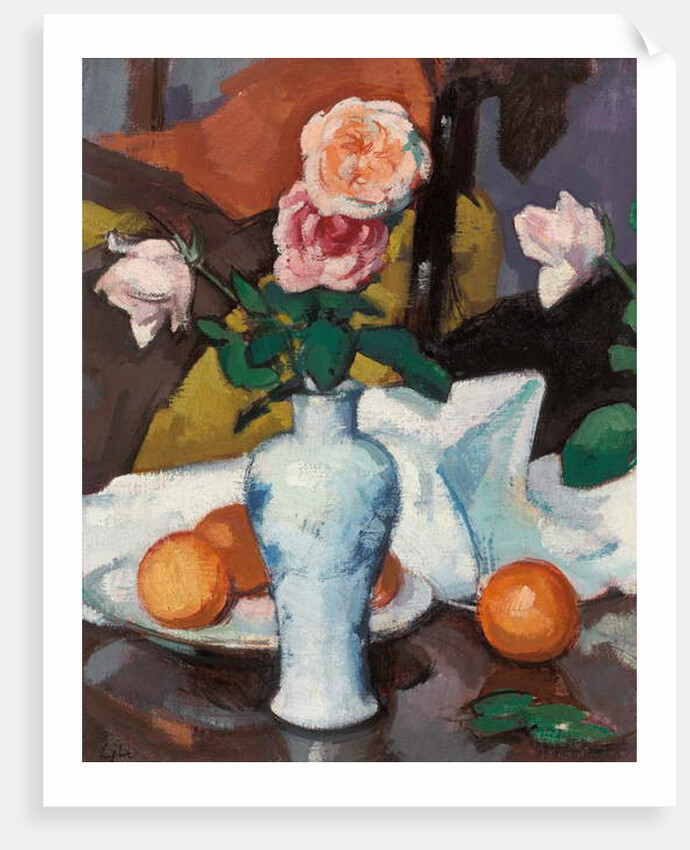 Roses in a Vase with Oranges and a White Tablecloth, by Samuel John Peploe