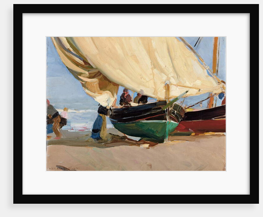Fishermen, Stranded Boats, Valencia; Pescadores, barcas varadas, Valencia, by Joaquin Sorolla y Bastida