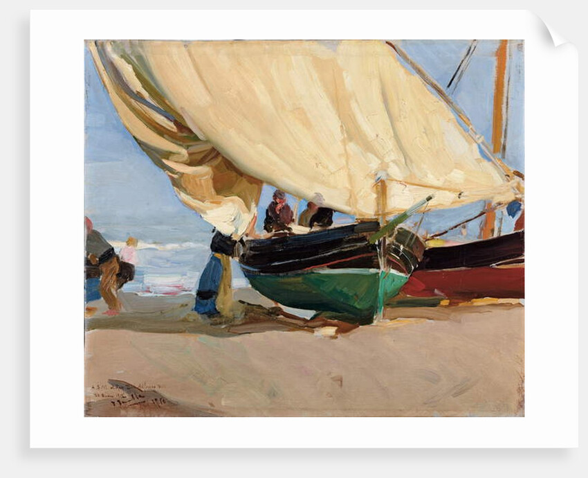 Fishermen, Stranded Boats, Valencia; Pescadores, barcas varadas, Valencia, by Joaquin Sorolla y Bastida