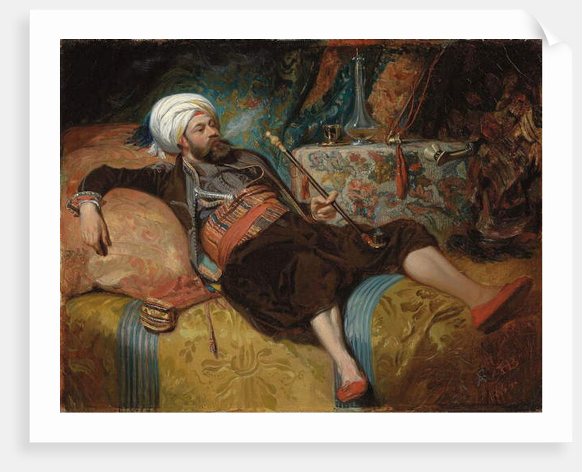 A Reclining Turk Smoking a Hookah, 1844 by Henri Baron