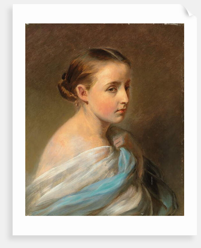 Portrait of a Girl, Head and Shoulders, Draped in a Blue and White Wrap, c.1850 by Franz Xaver Winterhalter