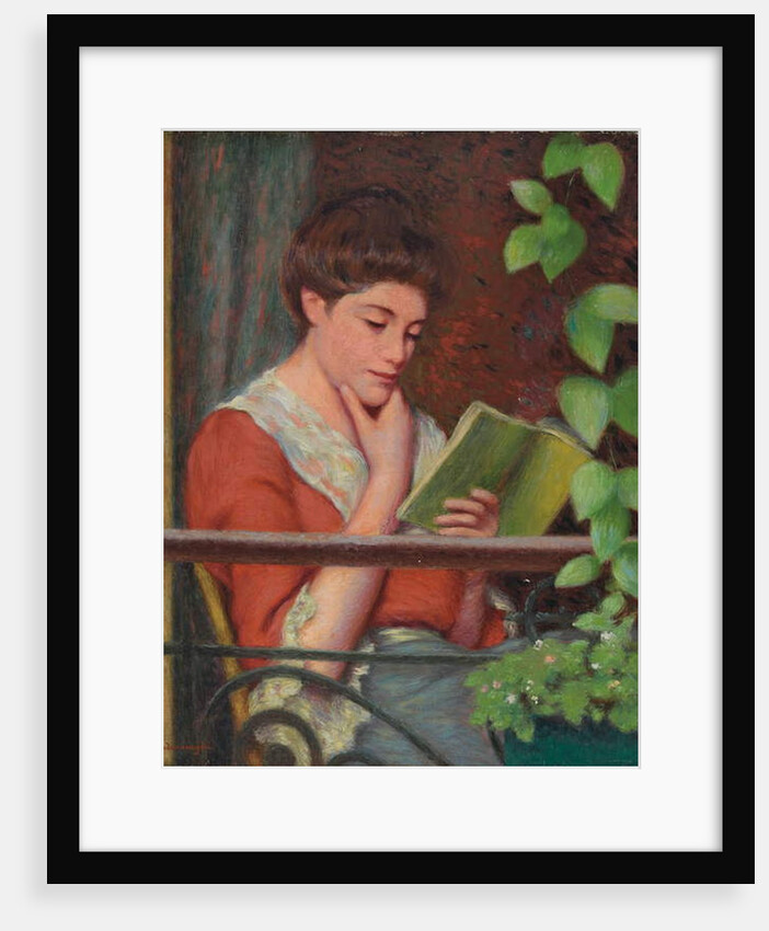 Reading al Fresco - Woman on the Balcony; Lettura al Fresco - Donna al Balcone by Federigo Zandomeneghi
