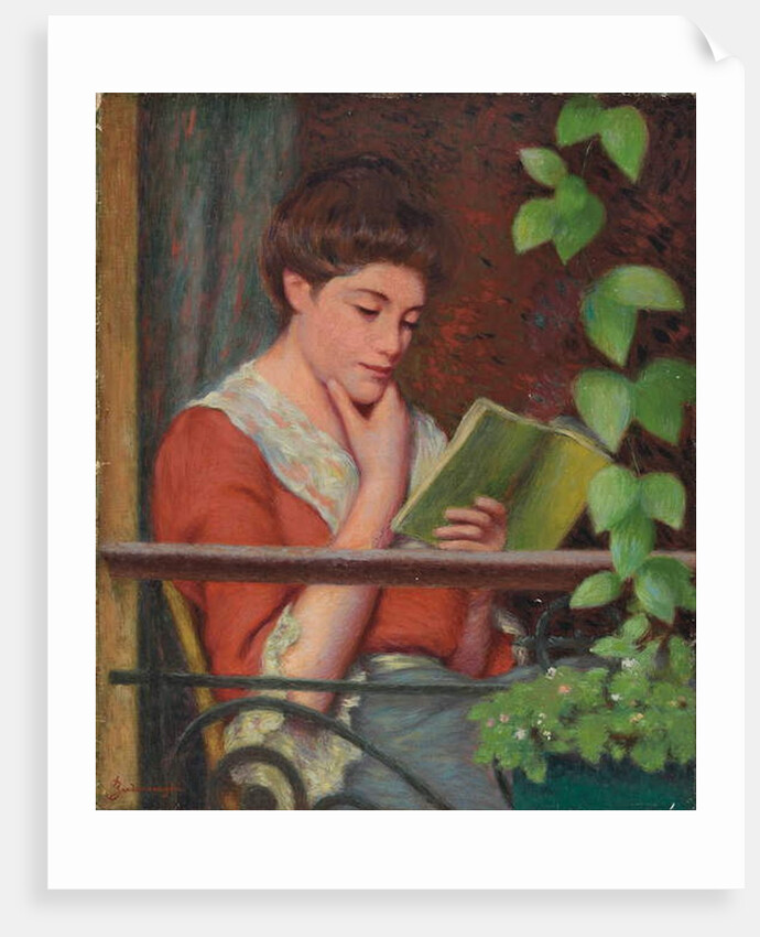 Reading al Fresco - Woman on the Balcony; Lettura al Fresco - Donna al Balcone by Federigo Zandomeneghi