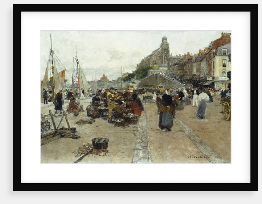 Marketplace by a Harbour by Luigi Loir